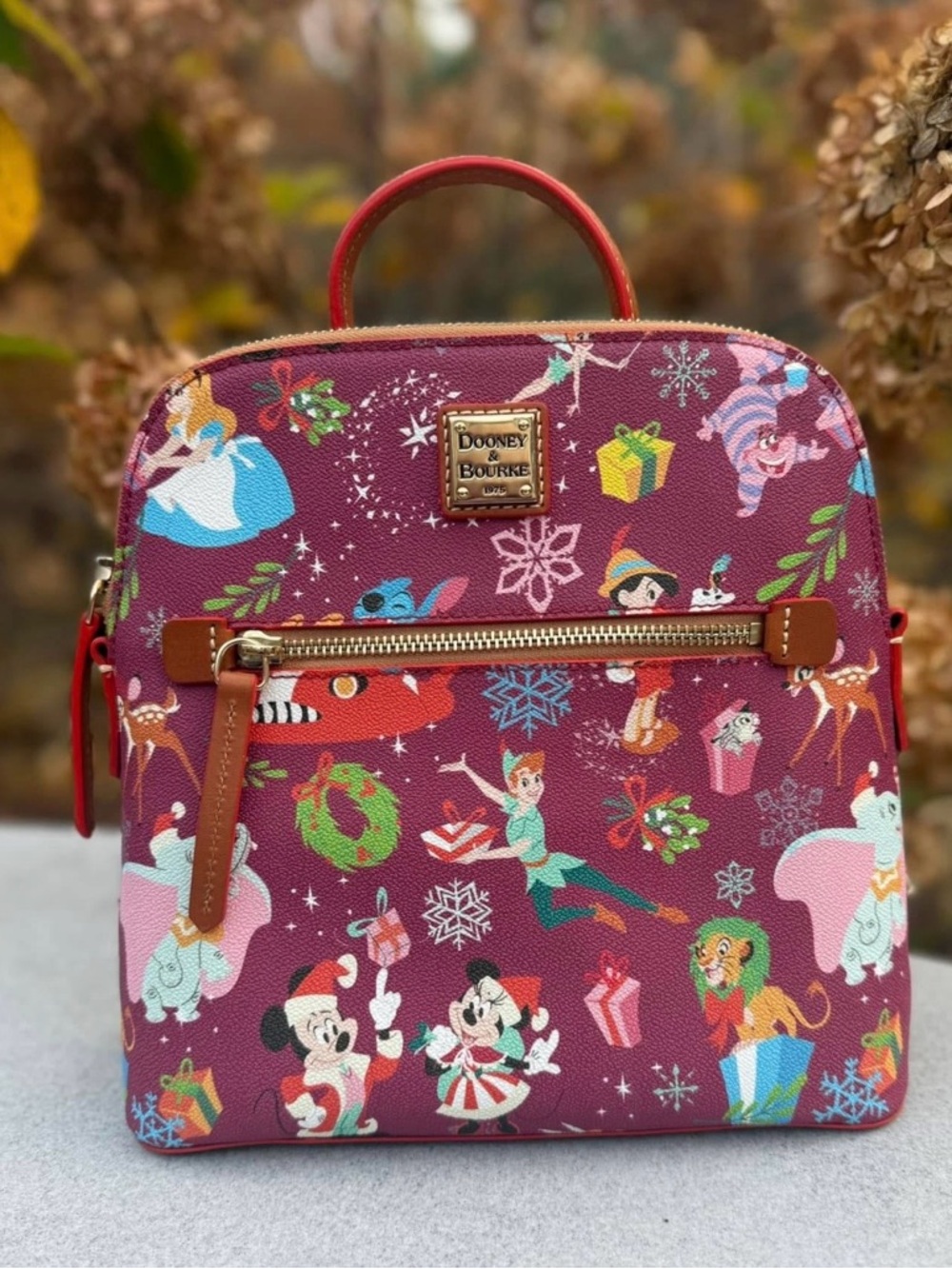 Dooney & Bourke Burgundy Disney Holiday Mini Backpack